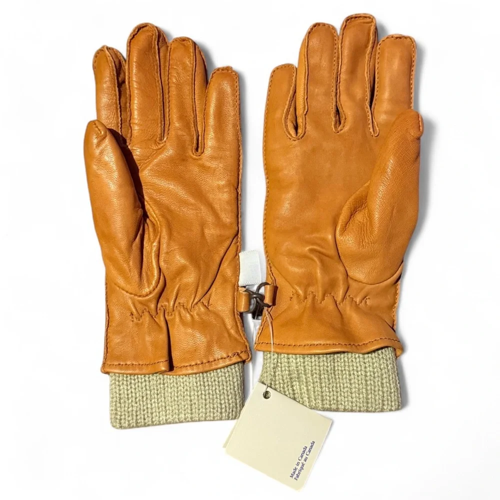 Vintage AuClair Genuine Leather Gloves Brown Lined Winter Gloves with Knit Cuffs - Picture 2 of 3
